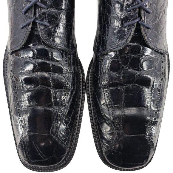 Vintage R. Martegani Italian Exotic Alligator Men size 15M Navy Blue Dress Shoes - Picture 9 of 11
